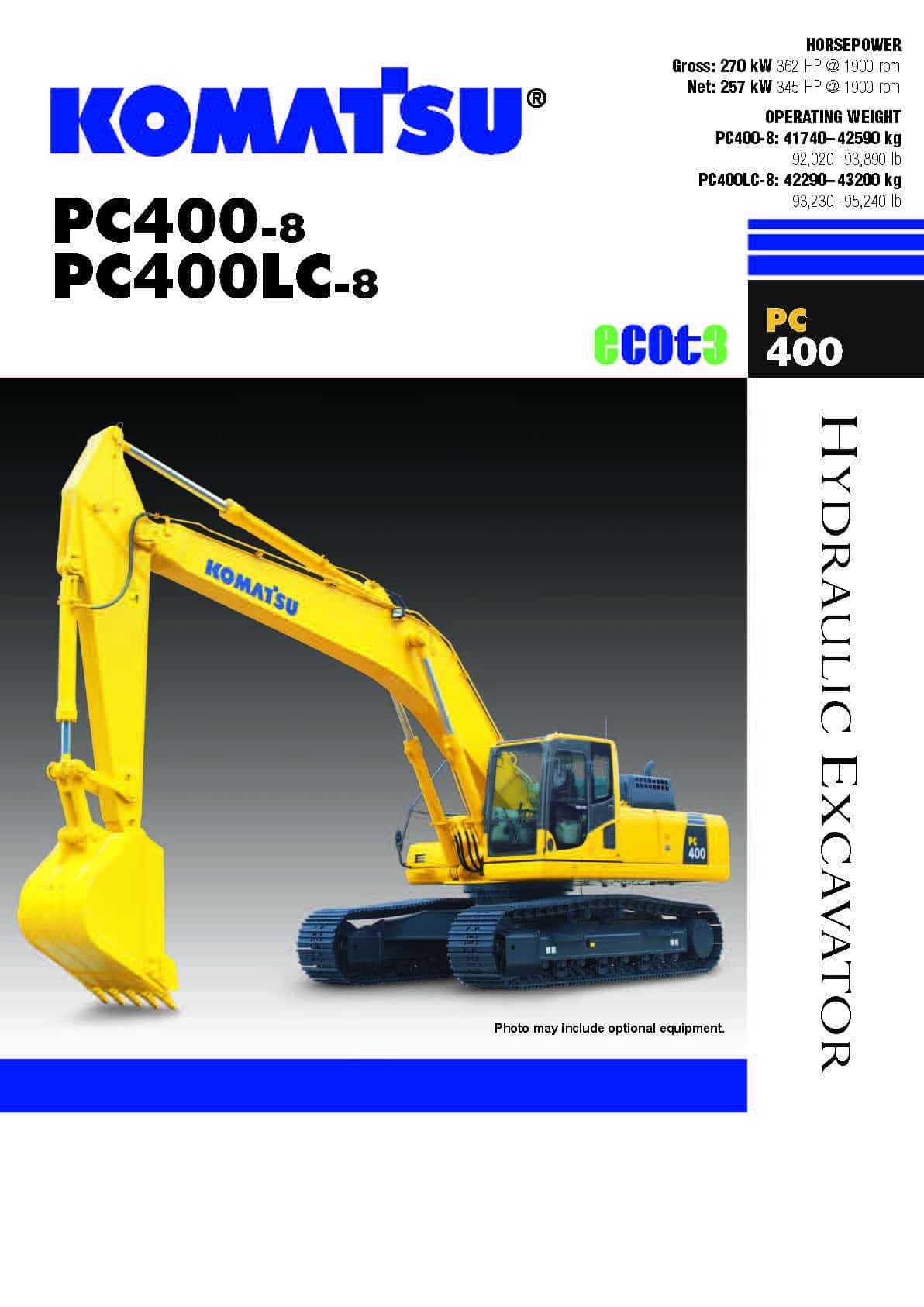 Komatsu Catalogue Specification Sheets Hydraulic Excavator Pc400 8 Pc400lc 8 Service Manual Repair Manual Pdf Download