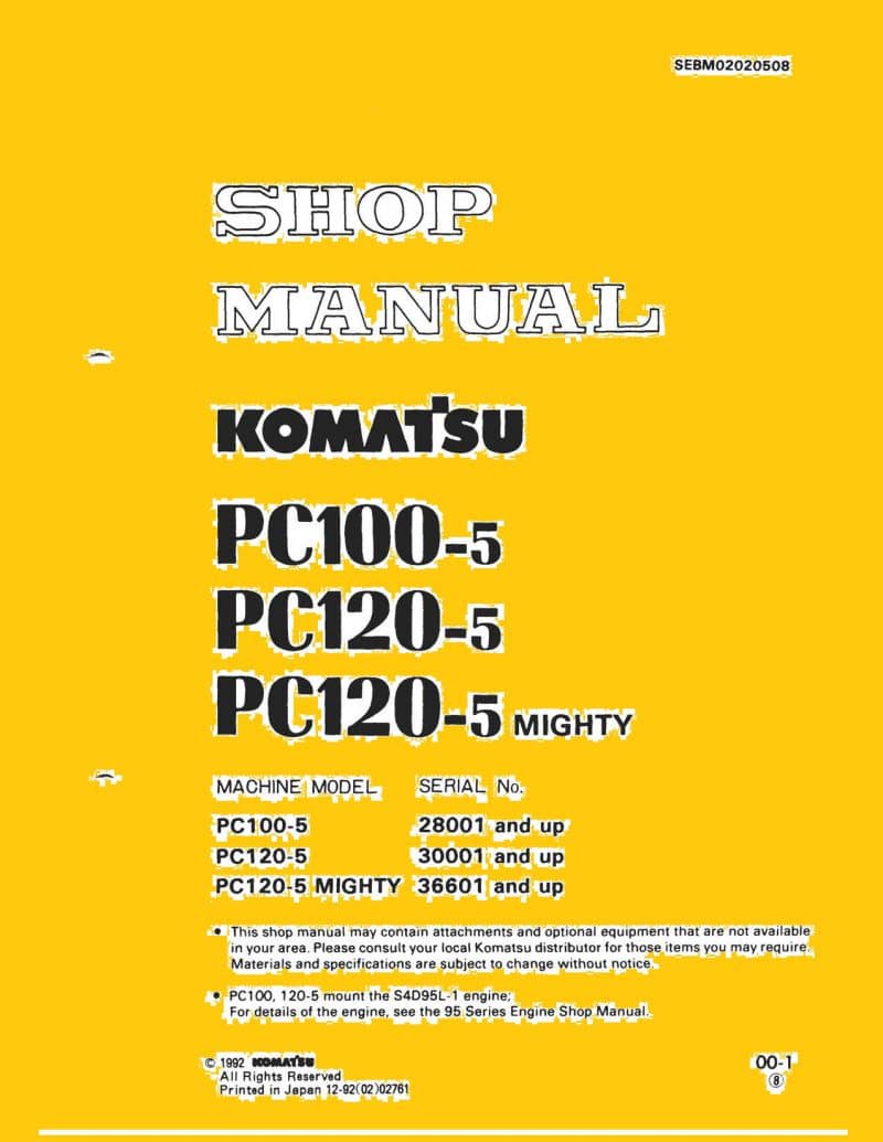 Komatsu PC100-5/PC120-5/PC120-5 mighty Excavator Workshop Repair Service Manual PDF download