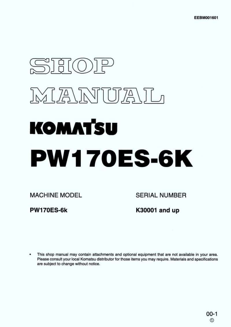 Komatsu PW170ES-6K Hydraulic Wheel Excavator Workshop Repair Service Manual PDF Download