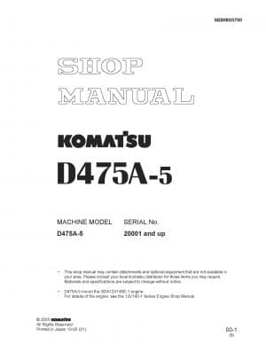 Komatsu Crawler Dozer D475A-5 Workshop Repair Service Manual PDF Download