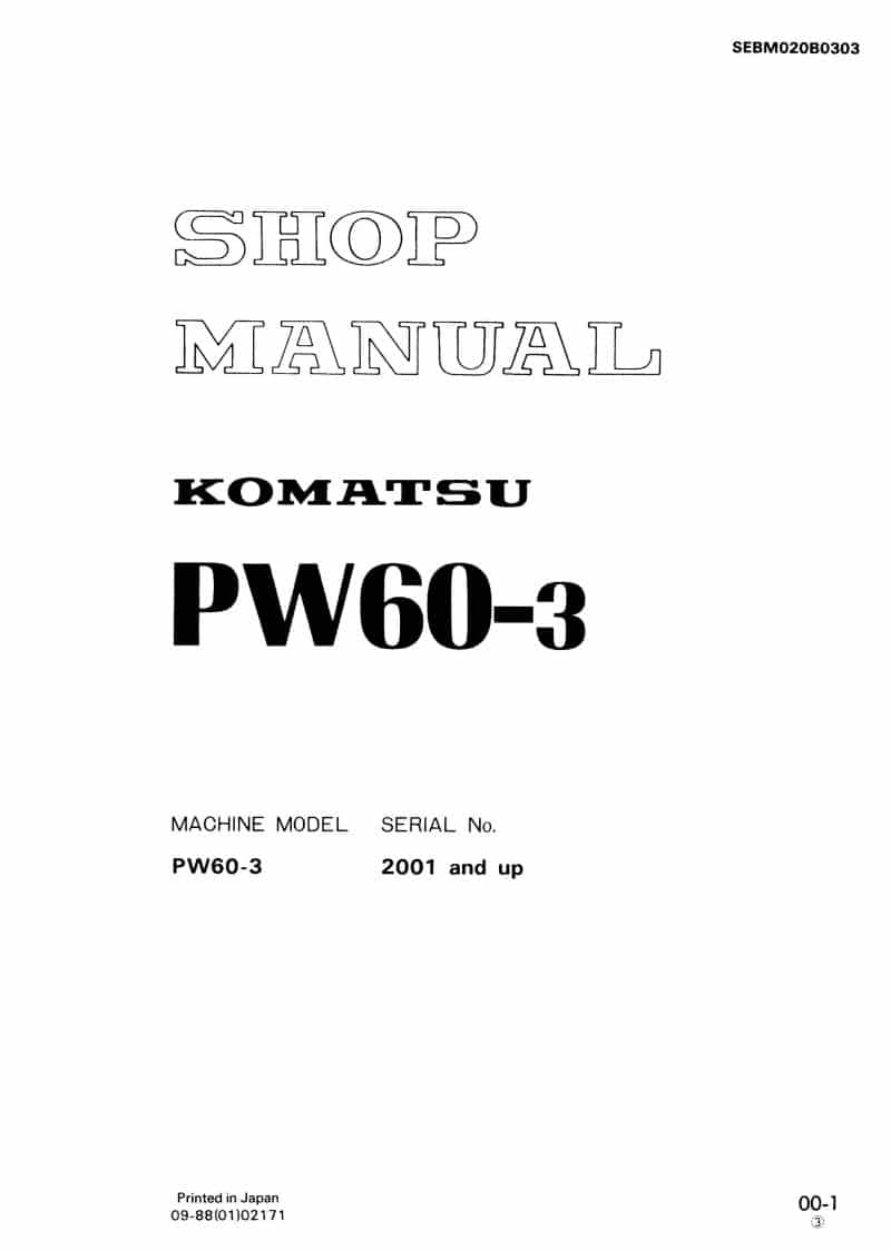 Komatsu PW60-3 Hydraulic Wheel Excavator Workshop Repair Service Manual PDF Download