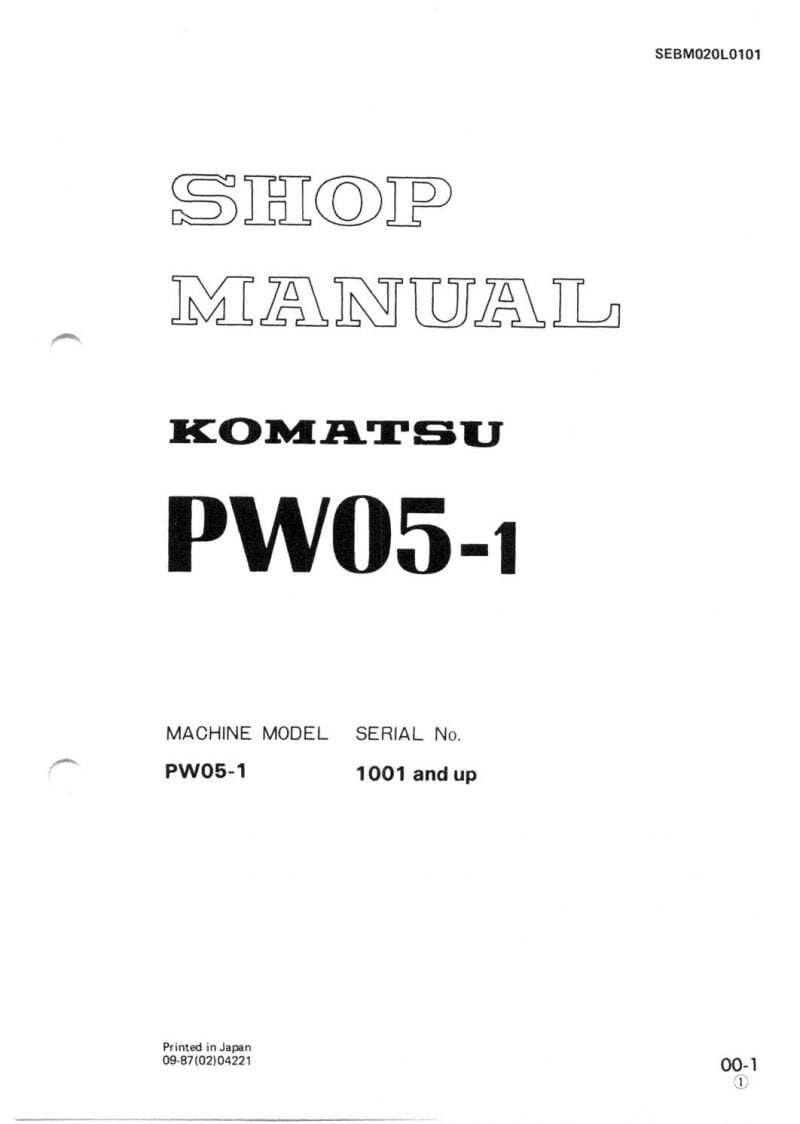 Komatsu PW05-1 Hydraulic Wheel Excavator Workshop Repair Service Manual PDF Download