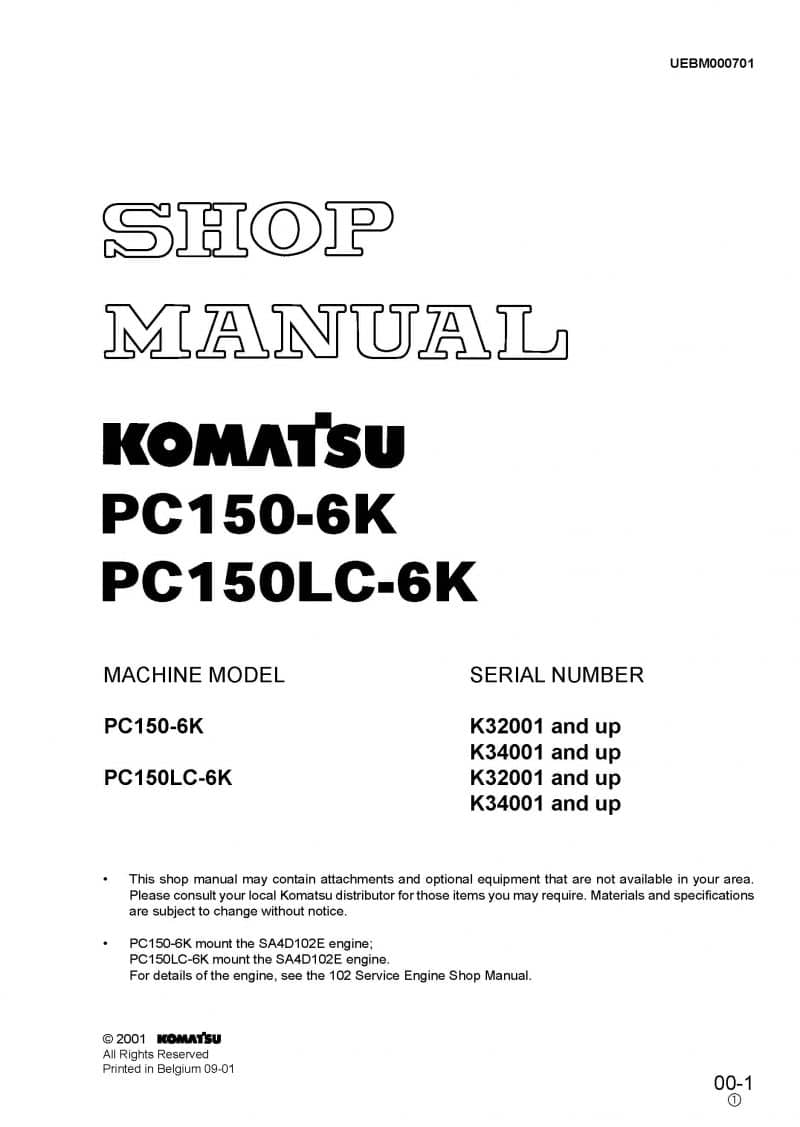 Komatsu PC150-6K/ PC150LC-6K Hydraulic Excavator Workshop Repair Service Manual PDF Download