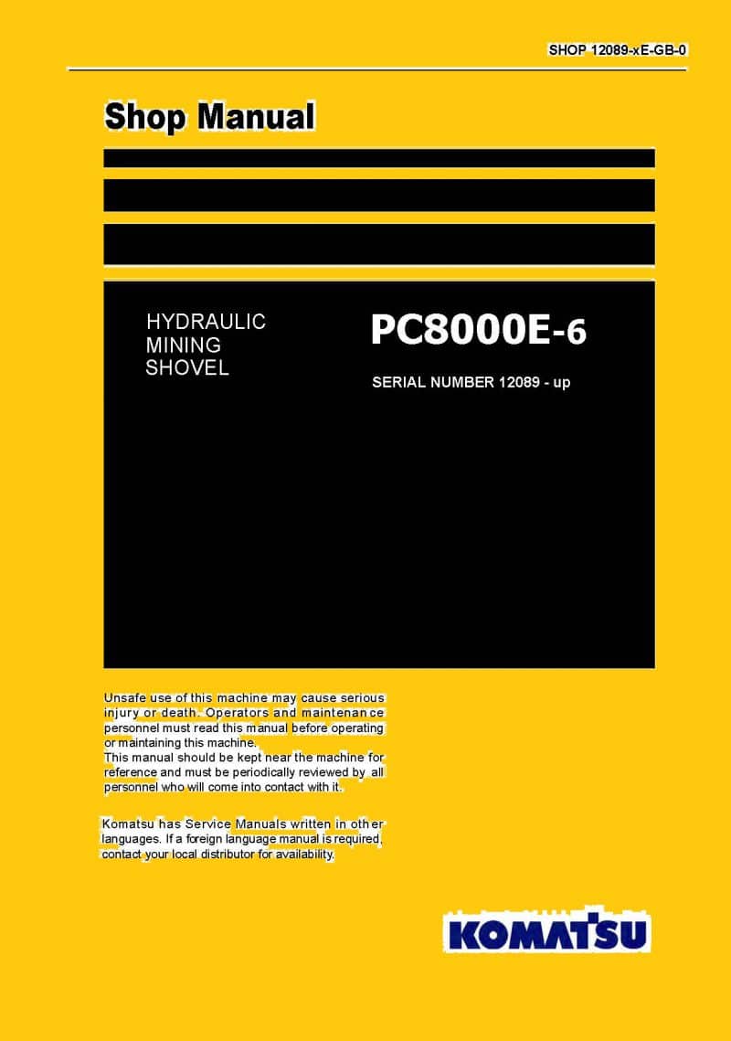 Komatsu PC8000E-6 Hydraulic Excavator Workshop Repair Service Manual PDF Download