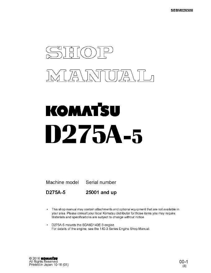 BULLDOZER D275A-5 SERIAL NUMBER 25001 and up Workshop Repair Service Manual PDF download