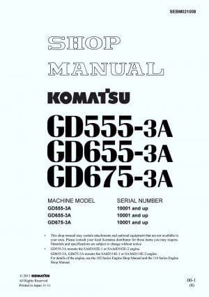 MOTOR GRADER GD555-3A/ GD655-3A/ GD675-3A SERIAL NUMBERS 10001 and up Workshop Repair Service Manual PDF Download