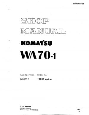 Komatsu WHEEL LOADER WA70-1 Workshop Repair Service Manual PDF Download