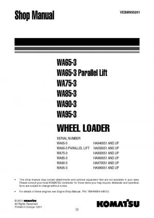 Komatsu WHEEL LOADER WA65-3/ WA75-3/ WA85-3/ WA90-3/ WA95-3 Workshop Repair Service Manual PDF Download