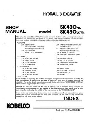 Kobelco SK430-III/ SK430LC-III Hydraulic Excavator Workshop Repair Service Manual PDF Download