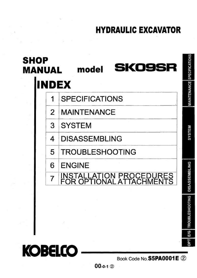 Kobelco SK09SR Hydraulic Excavator Workshop Repair Service Manual PDF Download