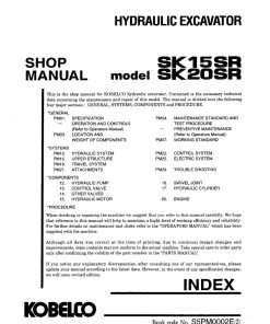 Kobelco SK15SR/ SK20SR Hydraulic Excavator Workshop Repair Service Manual PDF Download