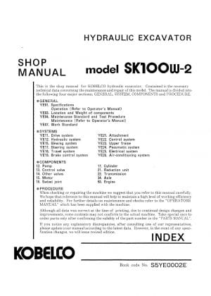 Kobelco SK100W-2 Hydraulic Excavator Workshop Repair Service Manual PDF Download