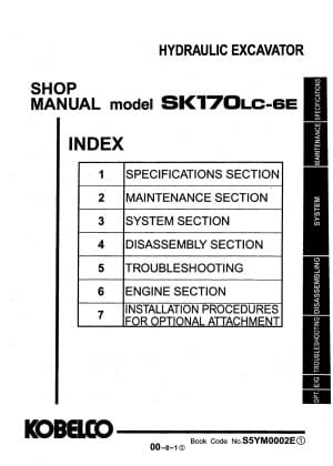 Kobelco SK170LC-6E Hydraulic Excavator Workshop Repair Service Manual PDF Download