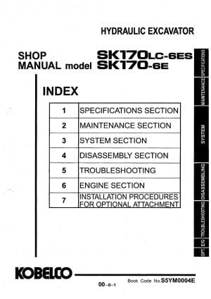 Kobelco SK170LC-6ES/ SK170-6E Hydraulic Excavator Workshop Repair Service Manual PDF Download