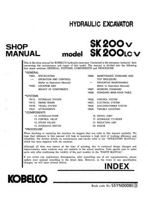 Kobelco SK200-V/ SK200LC-V Hydraulic Excavator Workshop Repair Service Manual PDF Download
