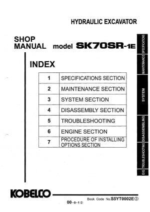 Kobelco SK70SR-1E Hydraulic Excavator Workshop Repair Service Manual PDF Download