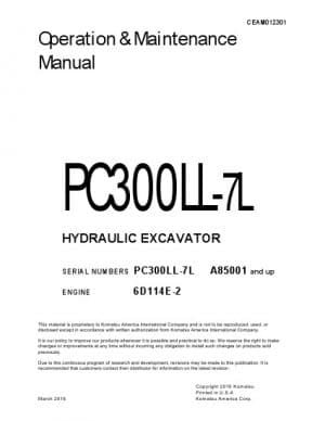 Komatsu PC300LL-7L Hydraulic Excavator Operation & Maintenance Manual PDF download