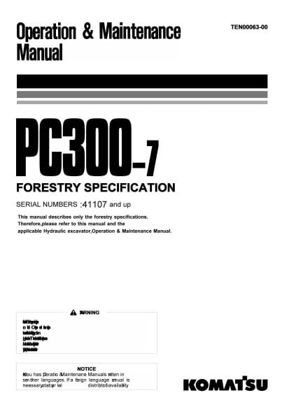 Komatsu PC300-7 Hydraulic Excavator Operation & Maintenance Manual PDF download