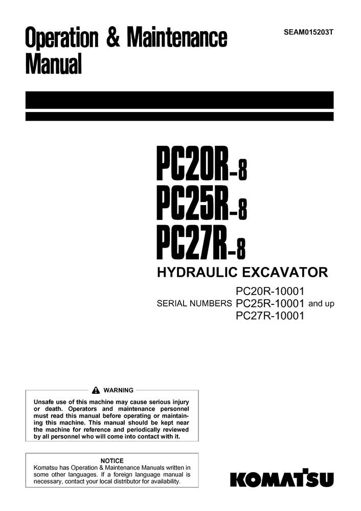 Komatsu PC20R-8/ PC25R-8/ PC27R-8 Hydraulic Excavator Operation & Maintenance Manual