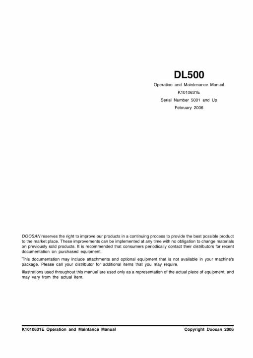 Doosan Wheel Loader DL500 Operation & Maintenance Manual PDF download