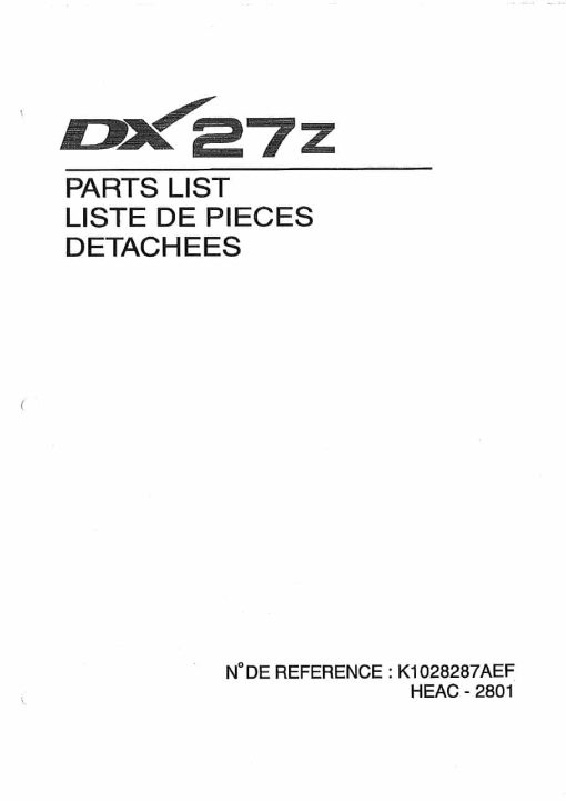 DOOSAN DX27Z Mini Excavator Parts Manual PDF download