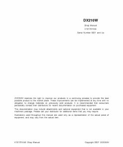 Doosan Wheel Excavator DX210W Workshop Repair Service Manual PDF Download