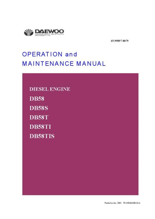 Doosan Engine DB58 Tier-II Operation & Maintenance Manual PDF download