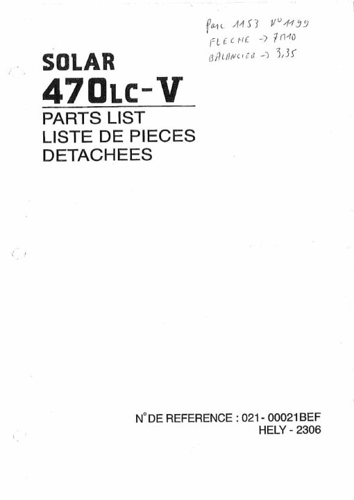 DOOSAN Solar 470LC-V Excavator Parts Manual PDF download