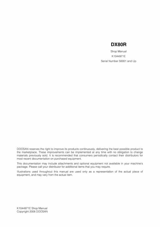 DOOSAN EXCAVATOR DX80R Workshop Repair Service Manual PDF Download