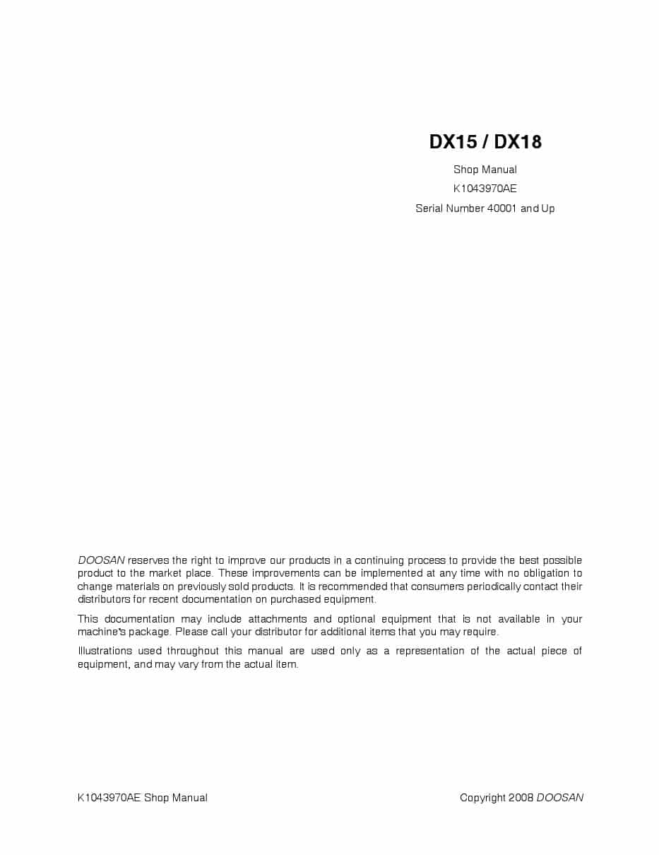 DOOSAN MINI EXCAVATOR DX15 DX18 Workshop Repair Service Manual PDF Download