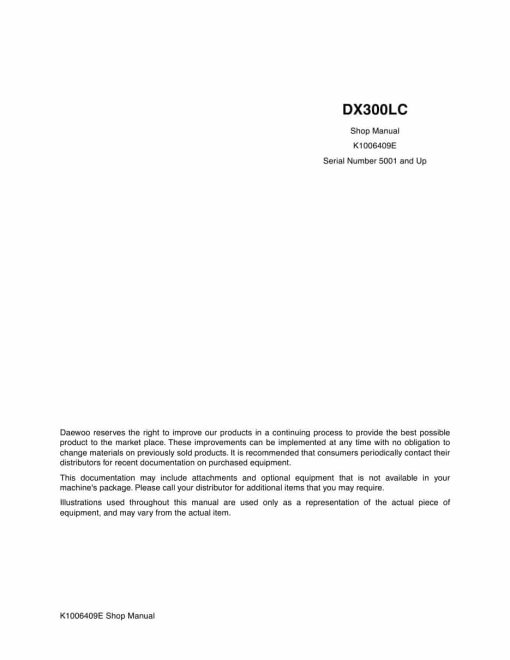 Doosan CRAWLER EXCAVATOR DX300LC Workshop Repair Service Manual PDF Download