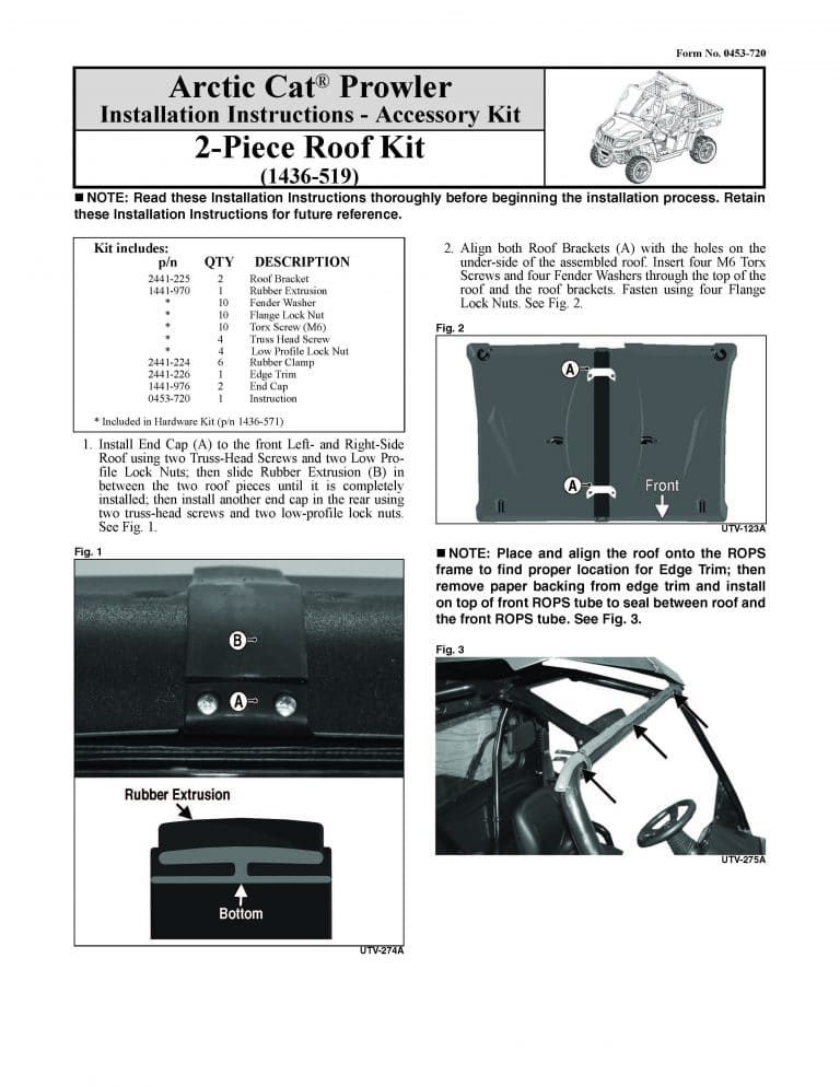 Arctic Cat Prowler Installation Instructions - Accessory Kit manual PDF Download
