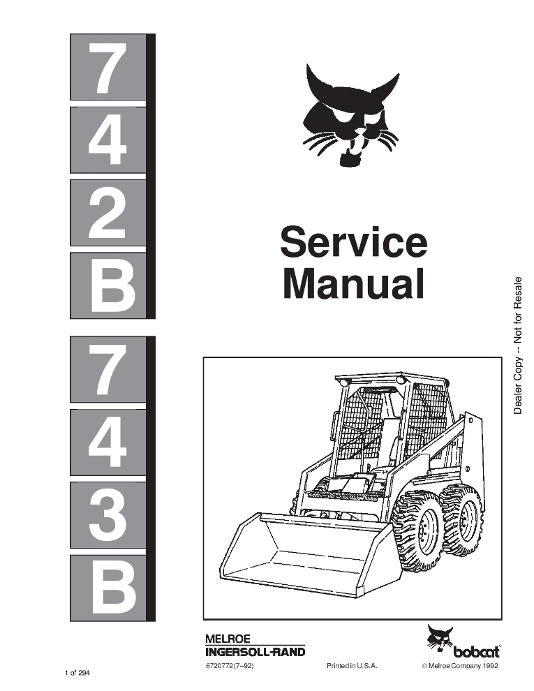 Bobcat 742B 743B Skid Steer Service manual PDF Download Service