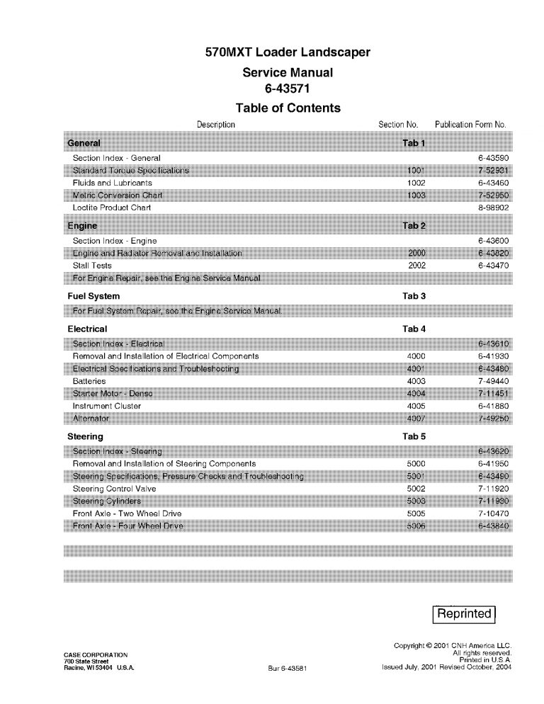 Case 570MT Loader Landscaper Service manual PDF Download