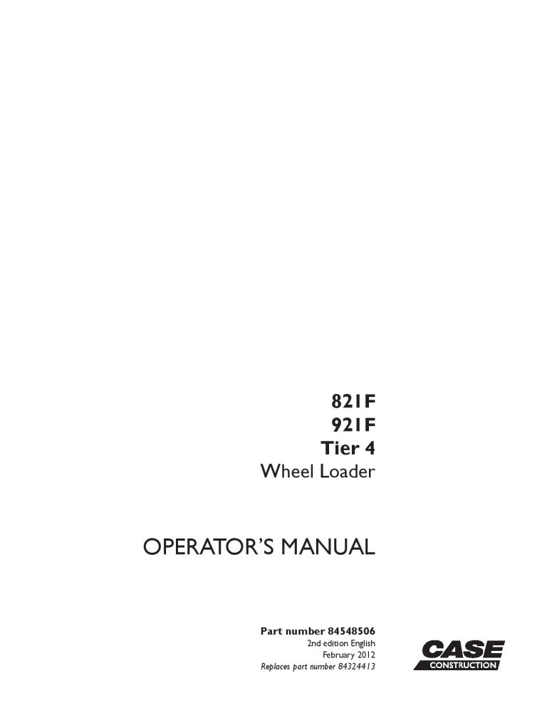 Case 821F 921F WHEEL LOADER Operation Manual PDF Download