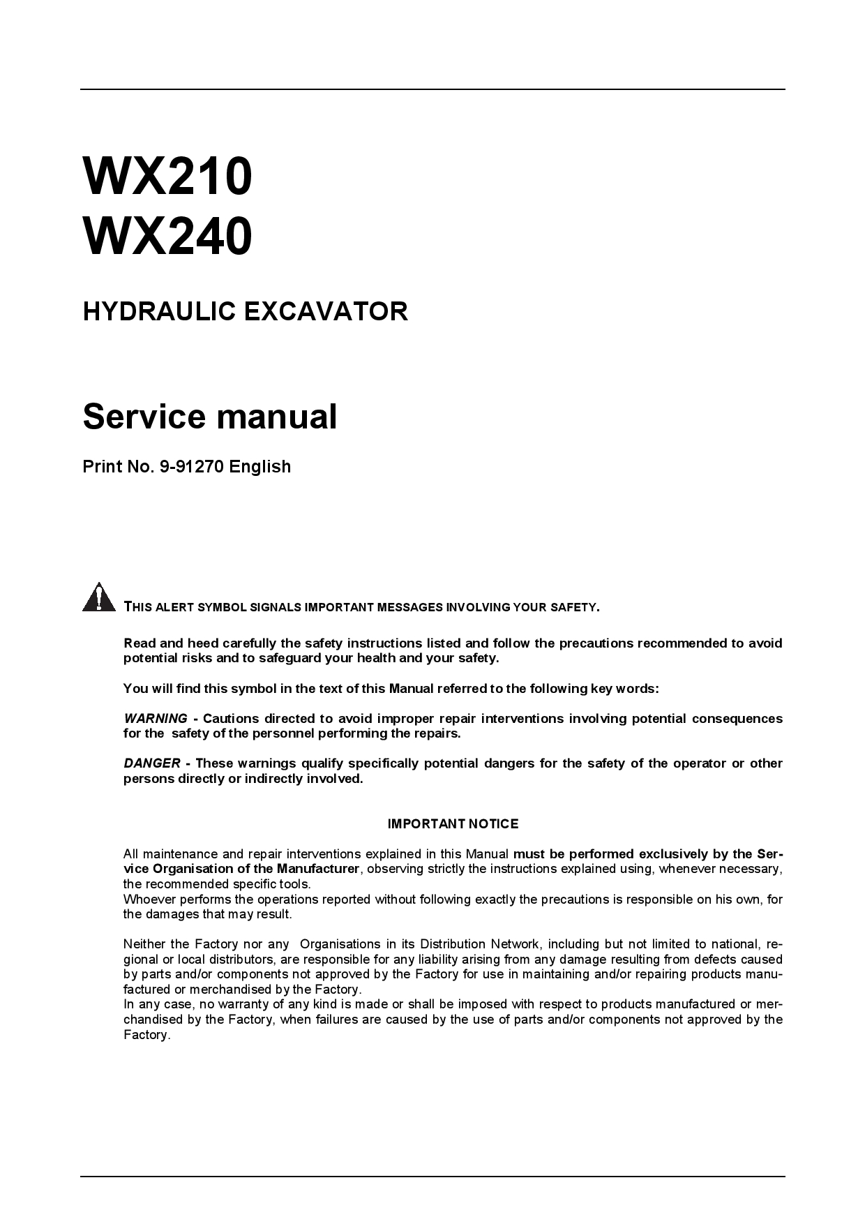 Case WX210 WX240 WSM HYDRAULIC EXCAVATOR Service manual PDF Download