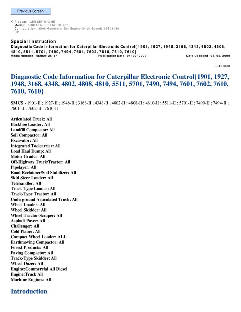 Caterpillar Diagnostic Code Information for Caterpillar Electronic Control PDF Download