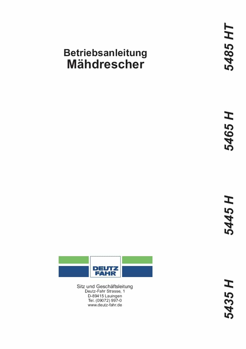 DEUTZ-FAHR 5435H-5445H-5465H-5485HT Deutsch User Manual PDF Download