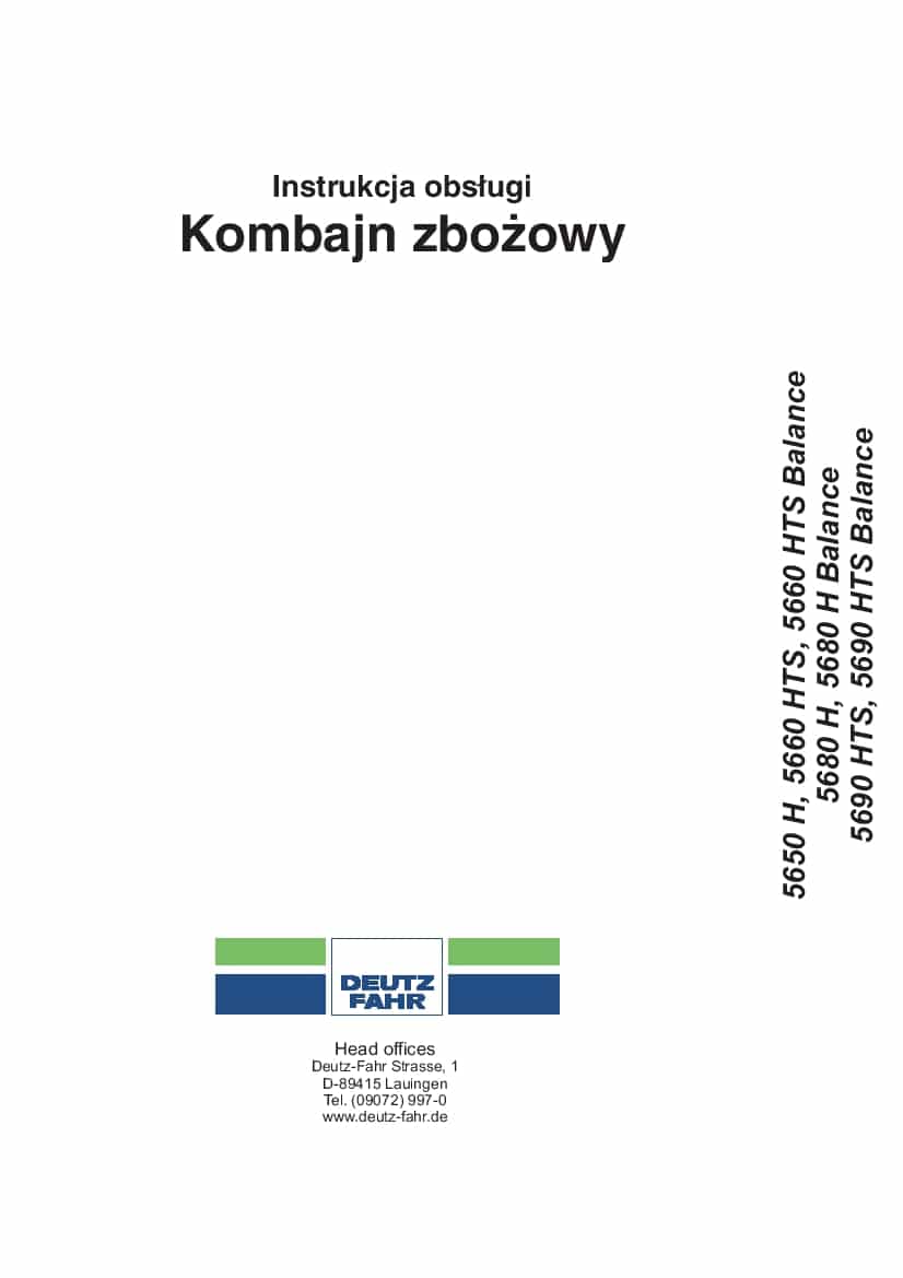 DEUTZ-FAHR 5650-5690 Balance Polish User Manual PDF Download