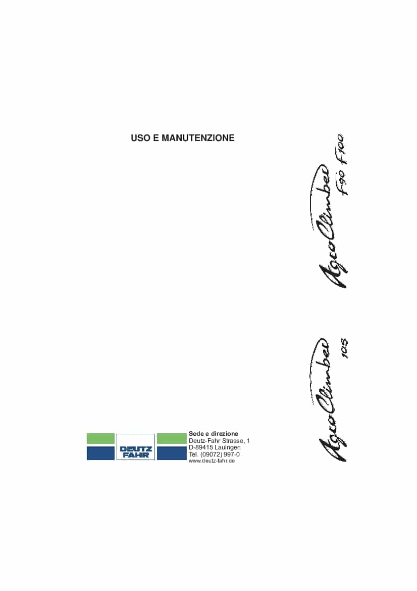 DEUTZ-FAHR AGROCLIMBER 105 - F90-F100 Italiano User Manual PDF Download