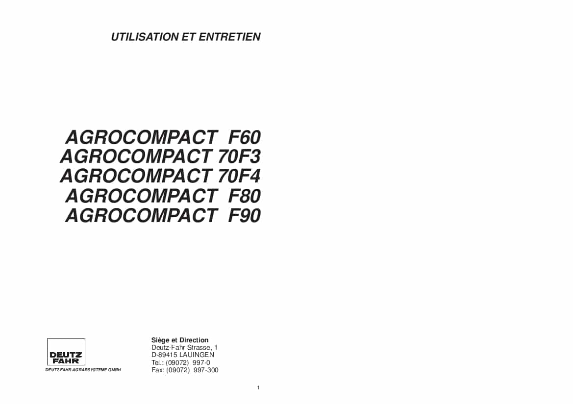 DEUTZ-FAHR AGROCOMPACT 60-90 Francais User Manual PDF Download