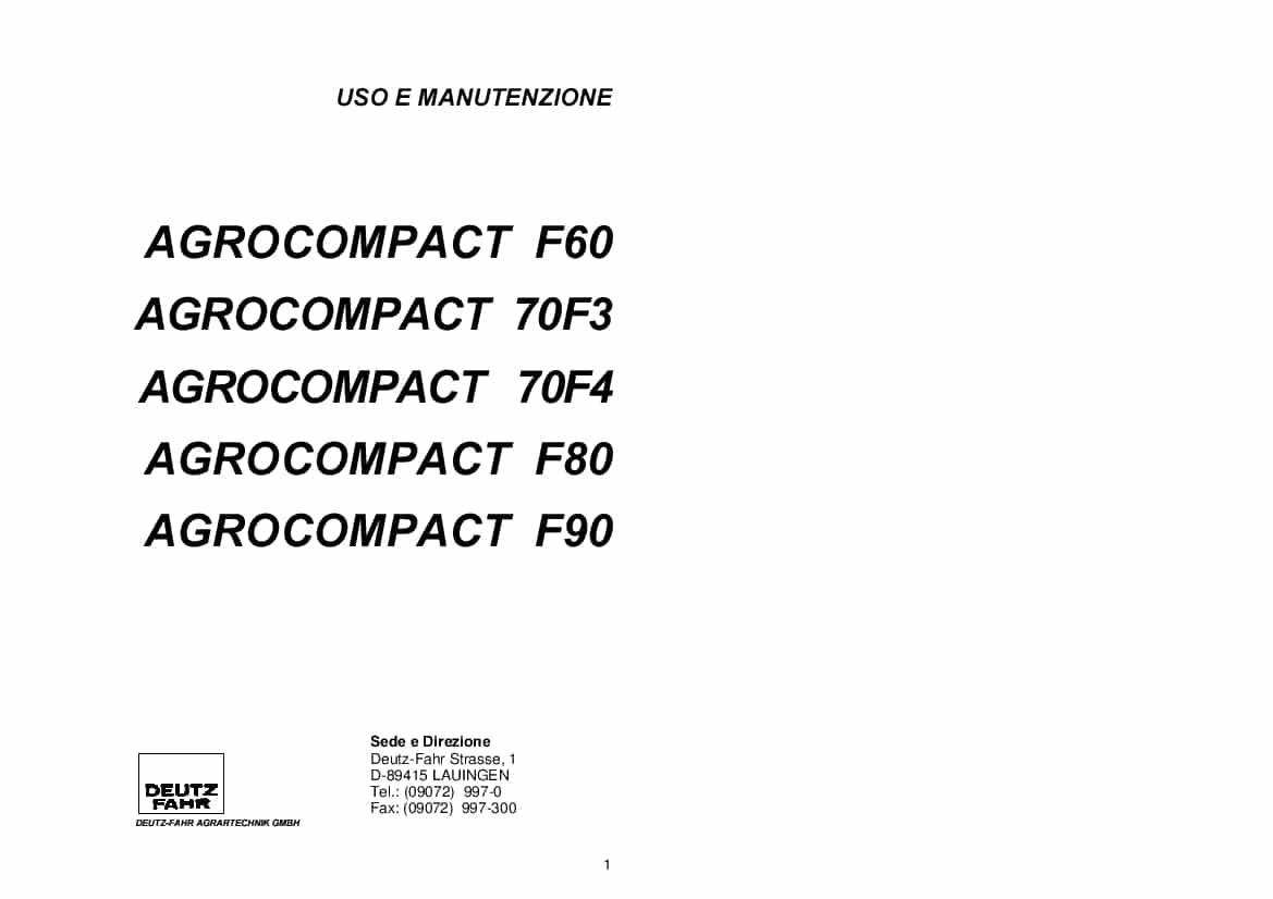DEUTZ-FAHR AGROCOMPACT 60-90 Italiano User Manual PDF Download