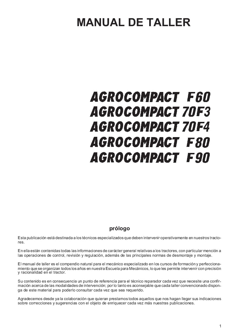 DEUTZ-FAHR AGROCOMPACT F60-F70-F80-F90 Espanol Service Workshop Manual PDF Download