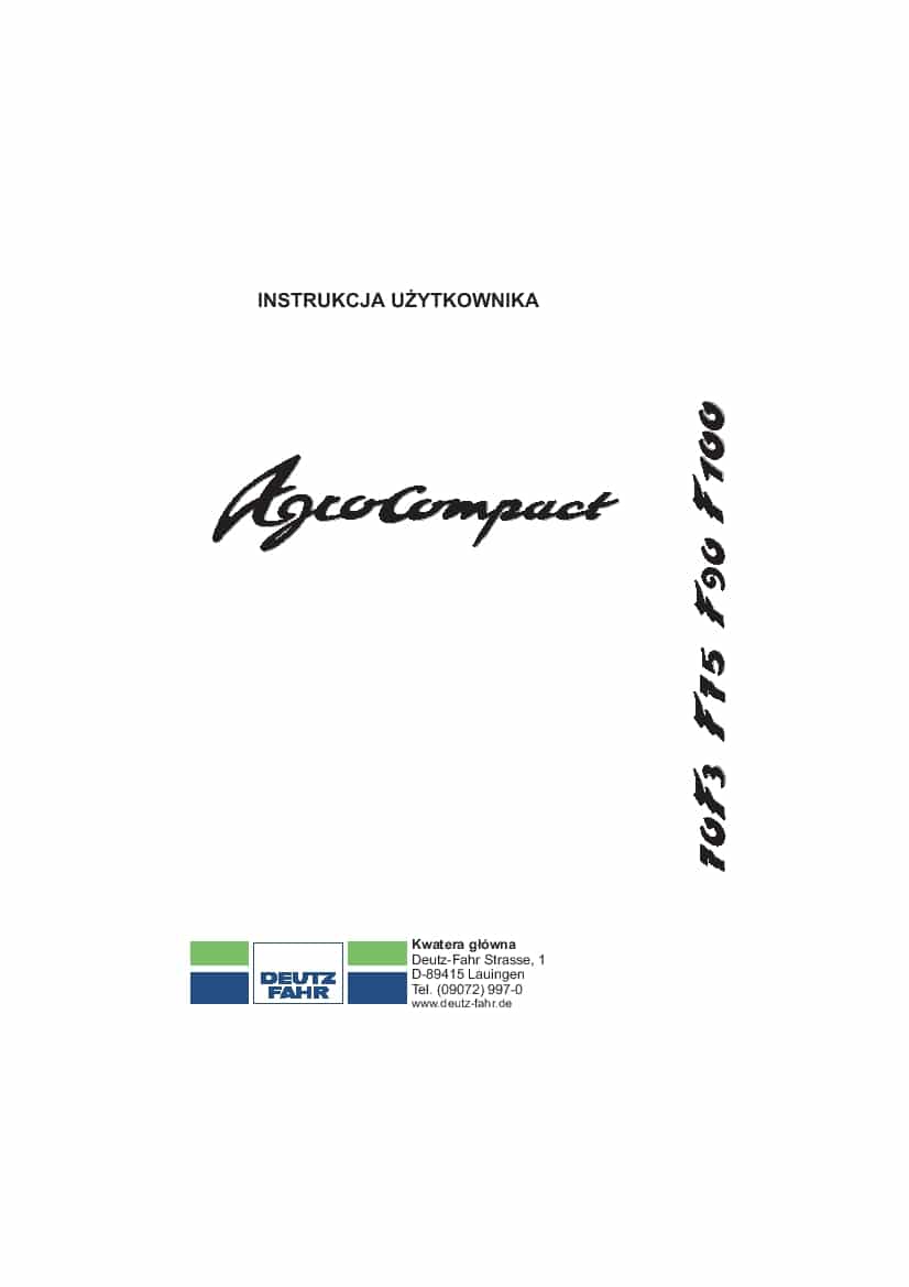 DEUTZ-FAHR AGROCOMPACT F70-F75-F90-F100 Polish User Manual PDF Download