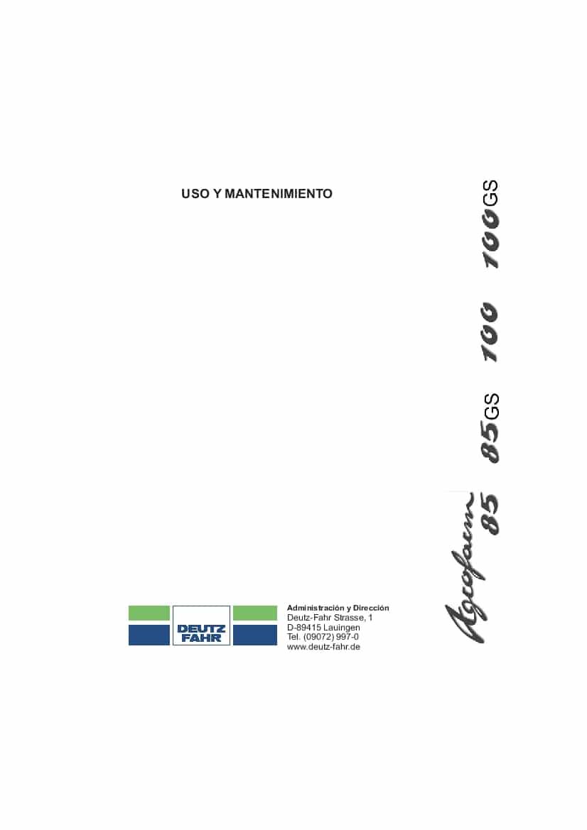 DEUTZ-FAHR AGROFARM 85 100 85-5001 100-5001 Espanol User Manual PDF Download
