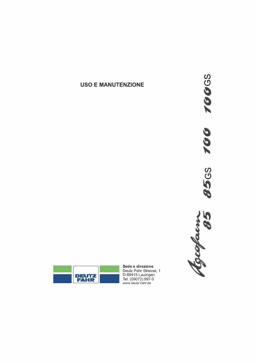 DEUTZ-FAHR AGROFARM 85 100 85-5001 100-5001 Italiano User Manual PDF Download