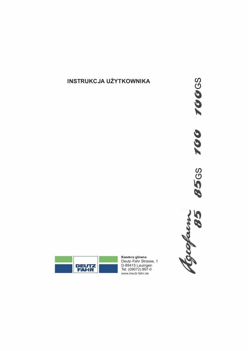 DEUTZ-FAHR AGROFARM 85 100 85-5001 100-5001 Polish User Manual PDF Download