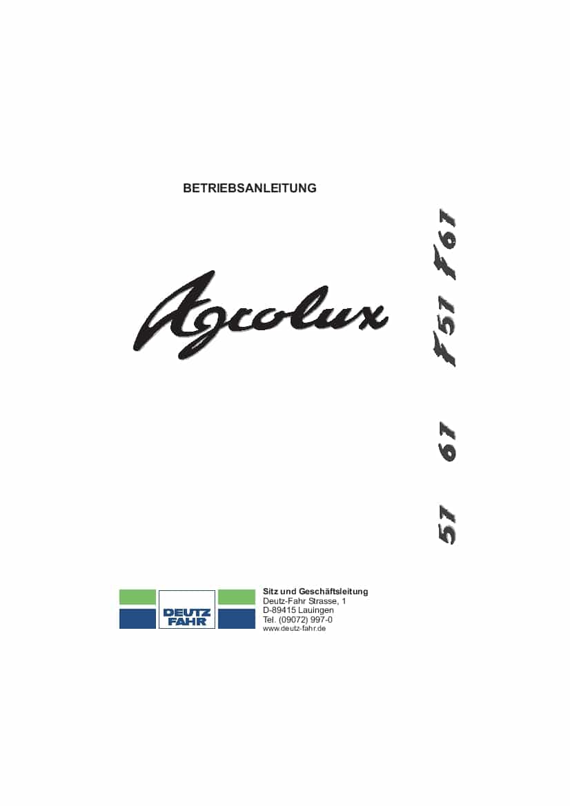 DEUTZ-FAHR AGROLUX 57-67 F57-F67 Deutsch User Manual PDF Download