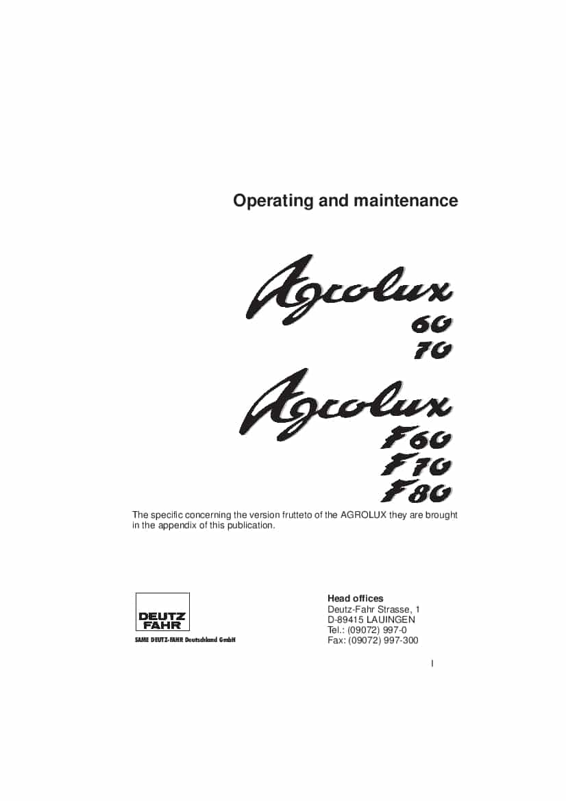 DEUTZ-FAHR AGROLUX 60-F60-70-F70-80-F80 English User Manual PDF Download