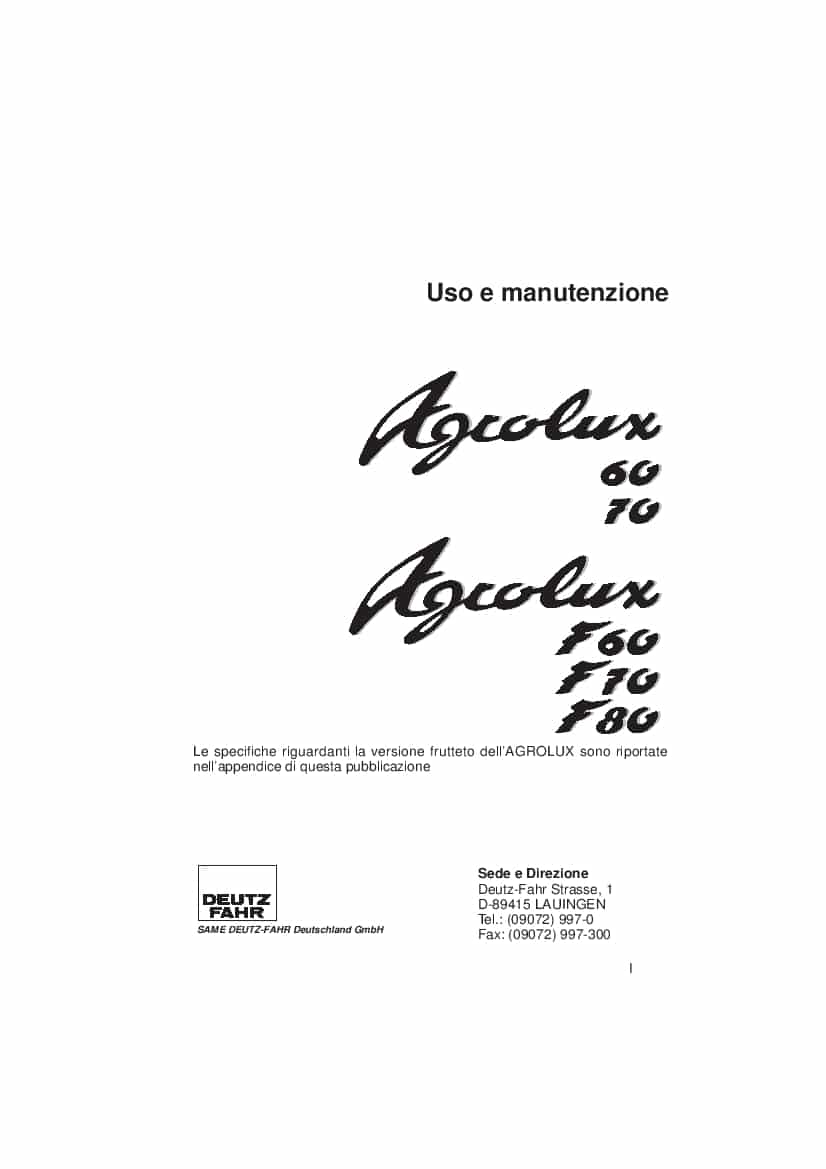 DEUTZ-FAHR AGROLUX 60-F60-70-F70-80-F80 Italiano User Manual PDF Download